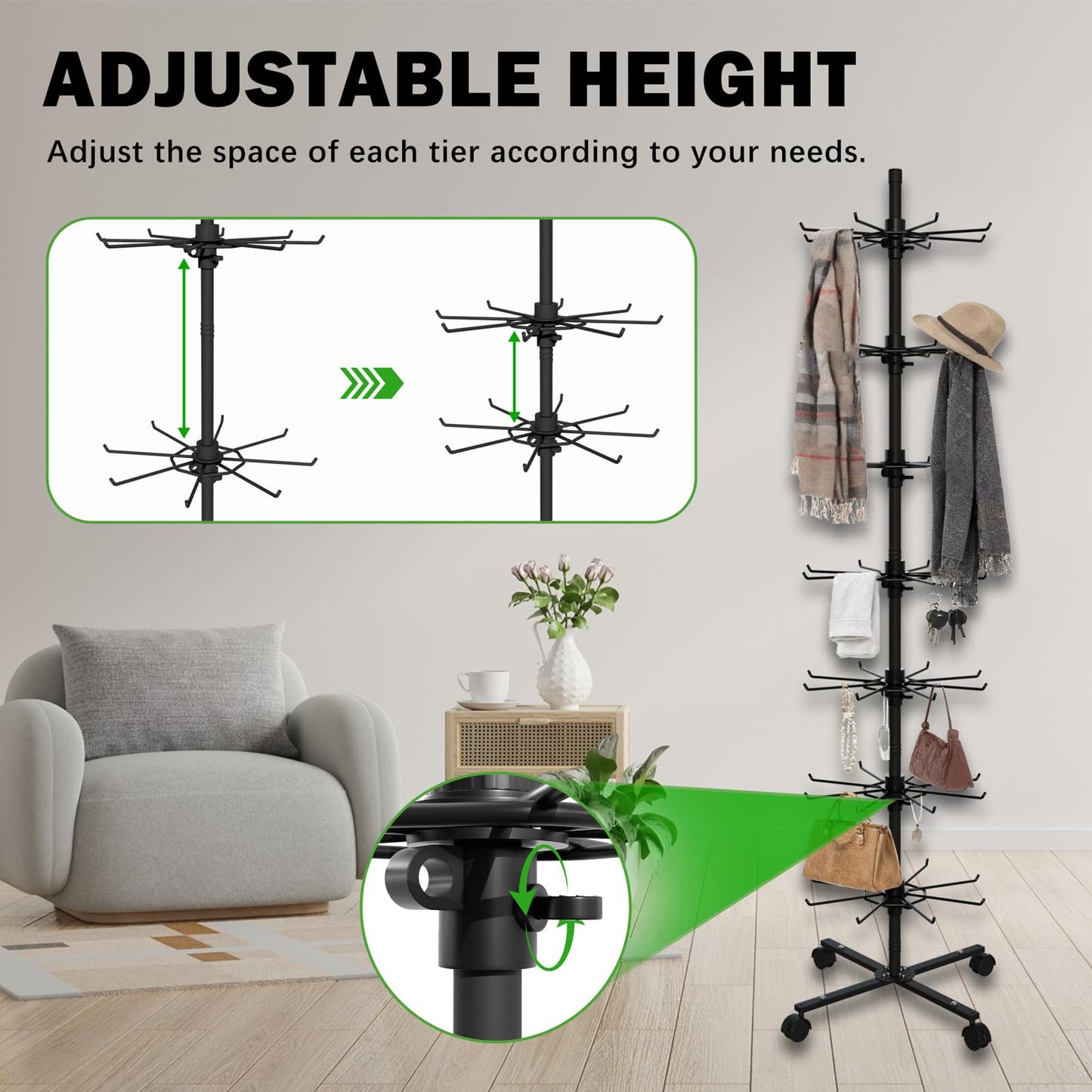 Qufiona Retail Display Stand, 7 Tier Rotating Display Stand for Vendor Events Spinning Display Stands Rack for Craft Shows, Jewelry, Keychain, Earring, Ornament