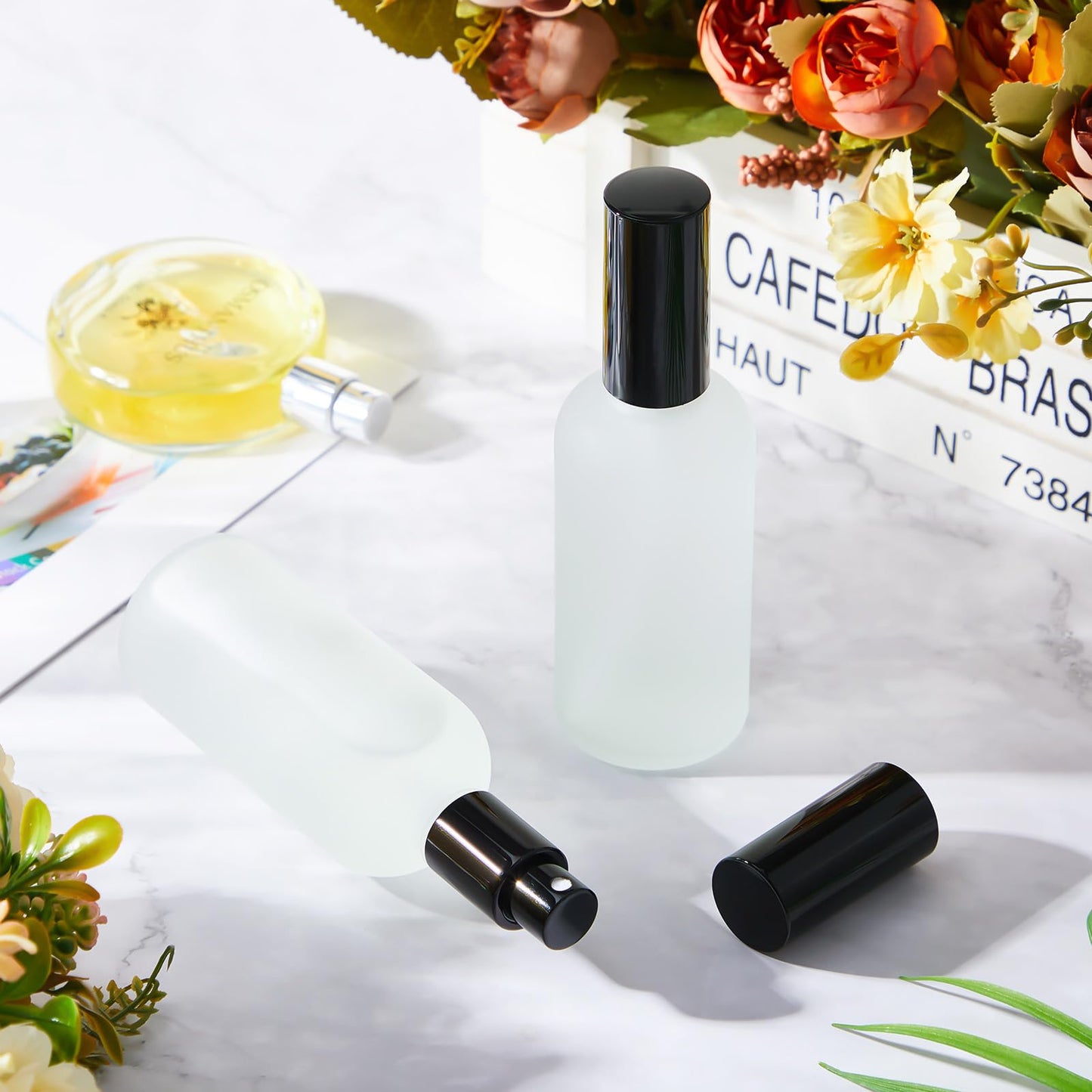 Tessco for you 20 Pcs 3.4 oz/100 ml Glass Spray Bottles Empty Perfume Atomizer Refillable Clear Decorative Empty Bottles with Fine Mist Sprayer Pump for Face Body Travel(Black)