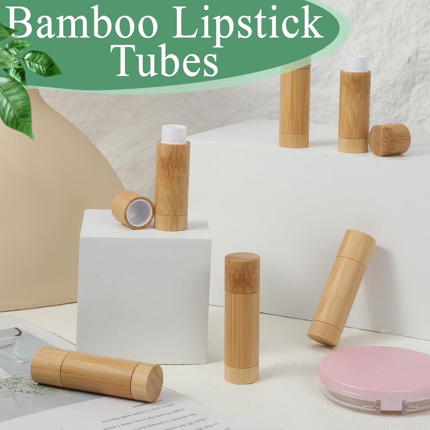 AOZUO 24 Pcs Bamboo Empty Lipstick Tubes, 5g Refillable Lip Balm Tube Containers with Clear Plastic Rotable Inner DIY Cosmetic Lipstick Lip Gloss Case Holder for Women Girls Homemade Balm Makeup