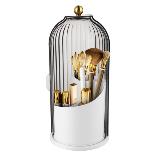 CHIZEKOO Makeup Brush Holder with Lid 360 Rotating Makeup Brush Organizer (Grey)