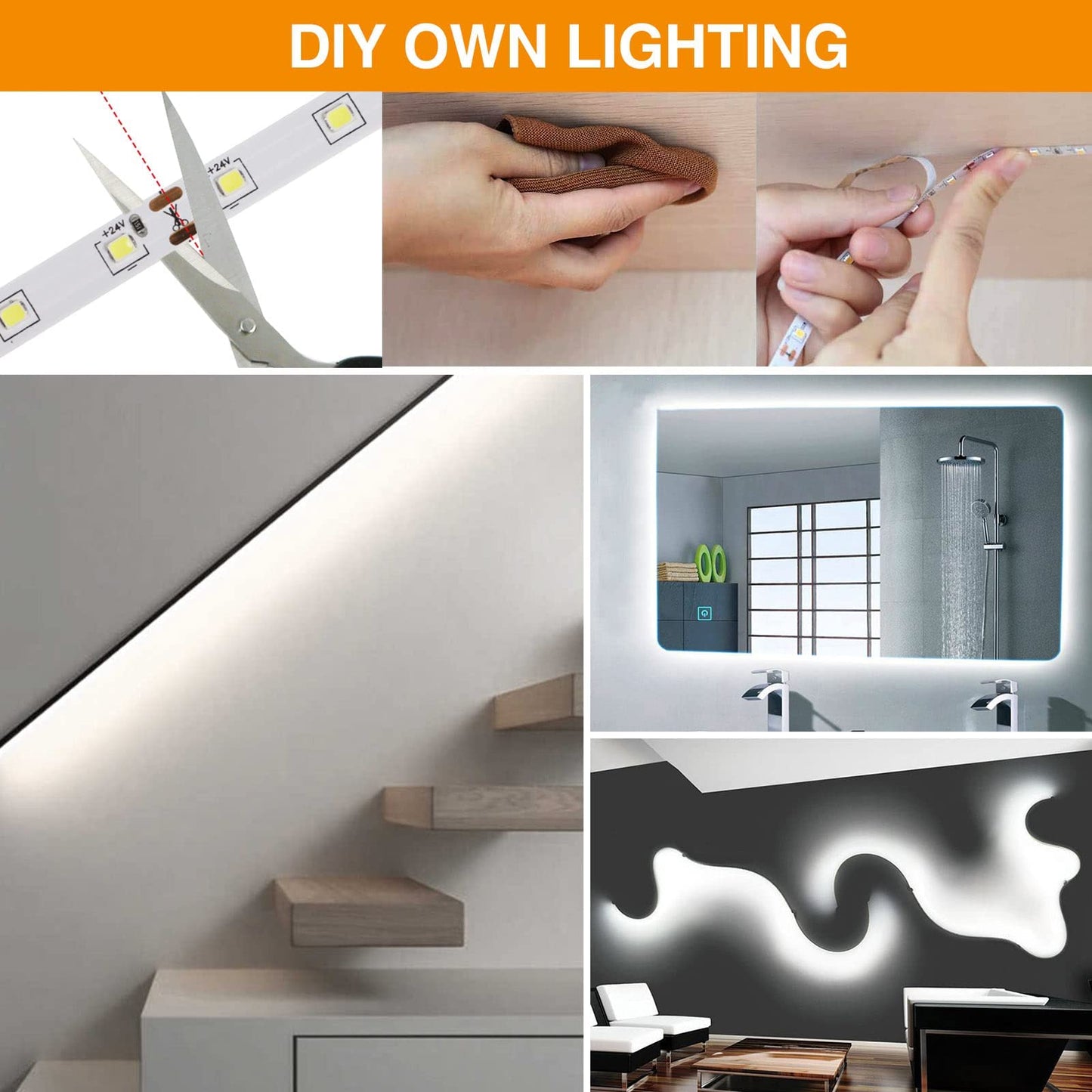 CT CAPETRONIX White LED Strip Light, 49.2 Feet 24 Volt LED Light Strip White, 6000K Daylight Super Bright LED Tape Light for Bedroom, Kitchen, Closet, Cabinet, Mirror, Indoor(Dimmer Included)