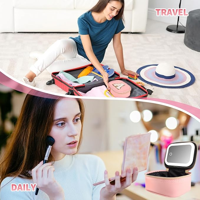 dadop Birthday Gifts For Women Teen Girl, Personalized Preppy Initial Makeup Organizer Bag, 10 11 12 13 14 15 16 17 18 Years Old Girls Gifts, Christmas Travel Gift Cosmetic Bag With LED Mirror - K