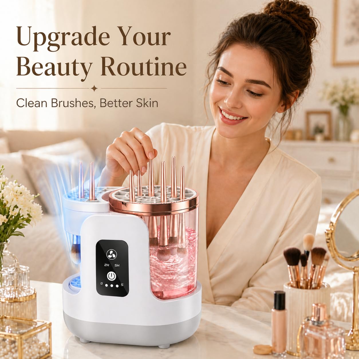 Electric Makeup Brush Cleaner Machine with Automatic Cleaning and Drying Functions Portable Makeup Brush Cleaner for All Size of Makeup Brushes Gifts for Makeup Lovers