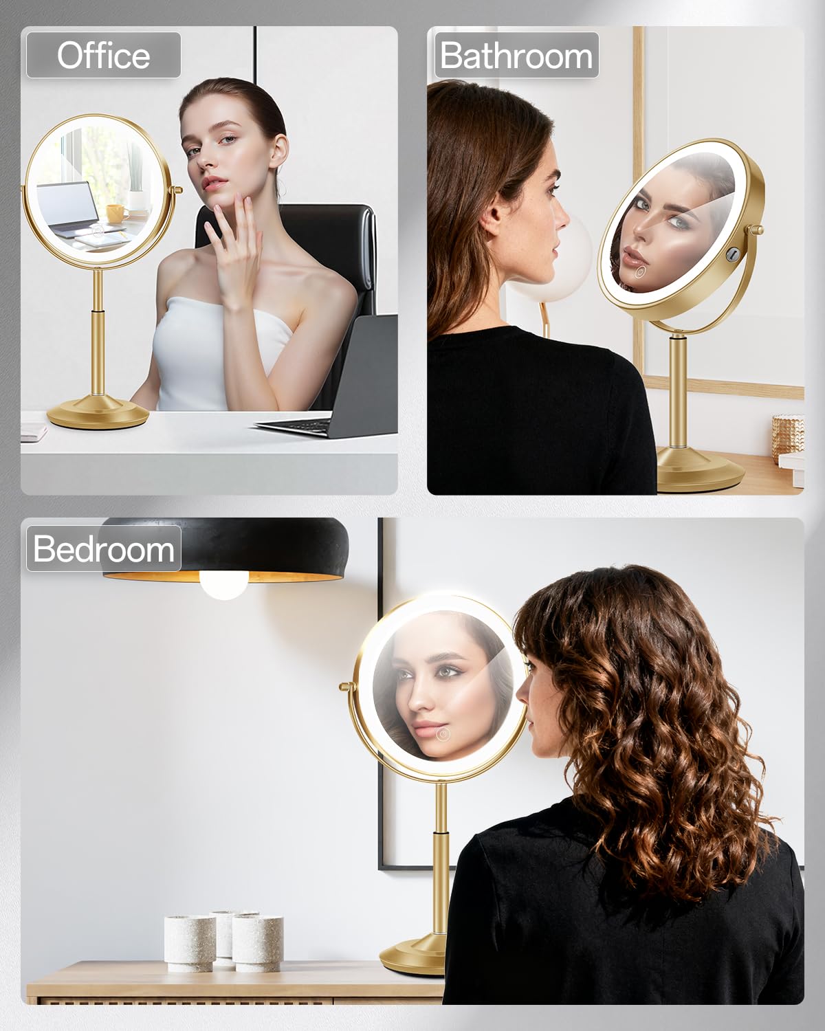 VFD 30X/1X Makeup Mirror with Lights, Height Adjustable Lighted Magnifying Vanity Mirror with 3 Lighting and Adjustable Brightness, 3000mAh Rechargeable Double Sided
