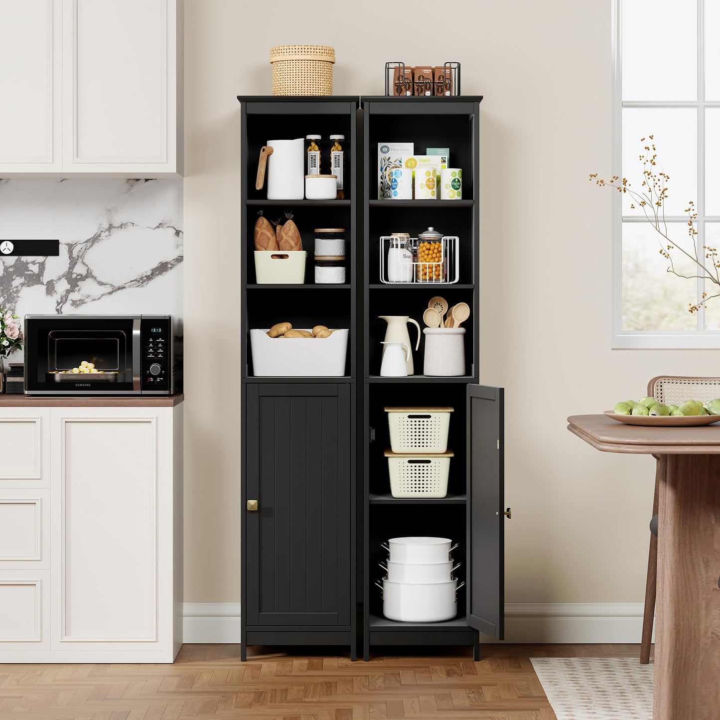 RRX Narrow Tall Bathroom Storage Cabinet,13.8" L*12.6" W*63.4" H (Black)