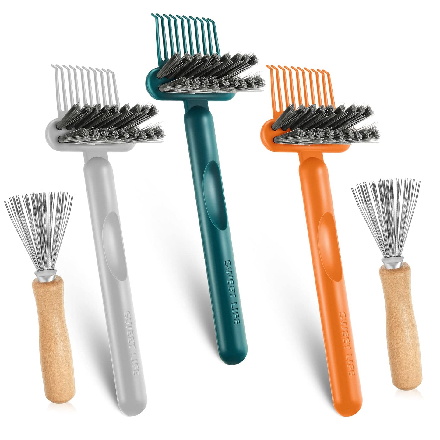 Suclain 5 Pcs Hairbrush Cleaner Tool Comb Set Mini Hairbrush Dirt Remover with Metal Wire Rake 2 in 1 Comb Cleaner for Removing Hair Dust Home and Salon Use