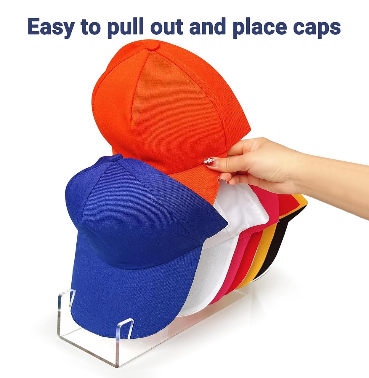 CHENYAOAI Hat Organizer for Baseball Caps, 2 Pcs No Install Acrylic Hat Stand for 14 Baseball Caps, Hat Racks for Caps Display and Organizer for Bedroom, Closet, Dresser, Office, Hat Holder