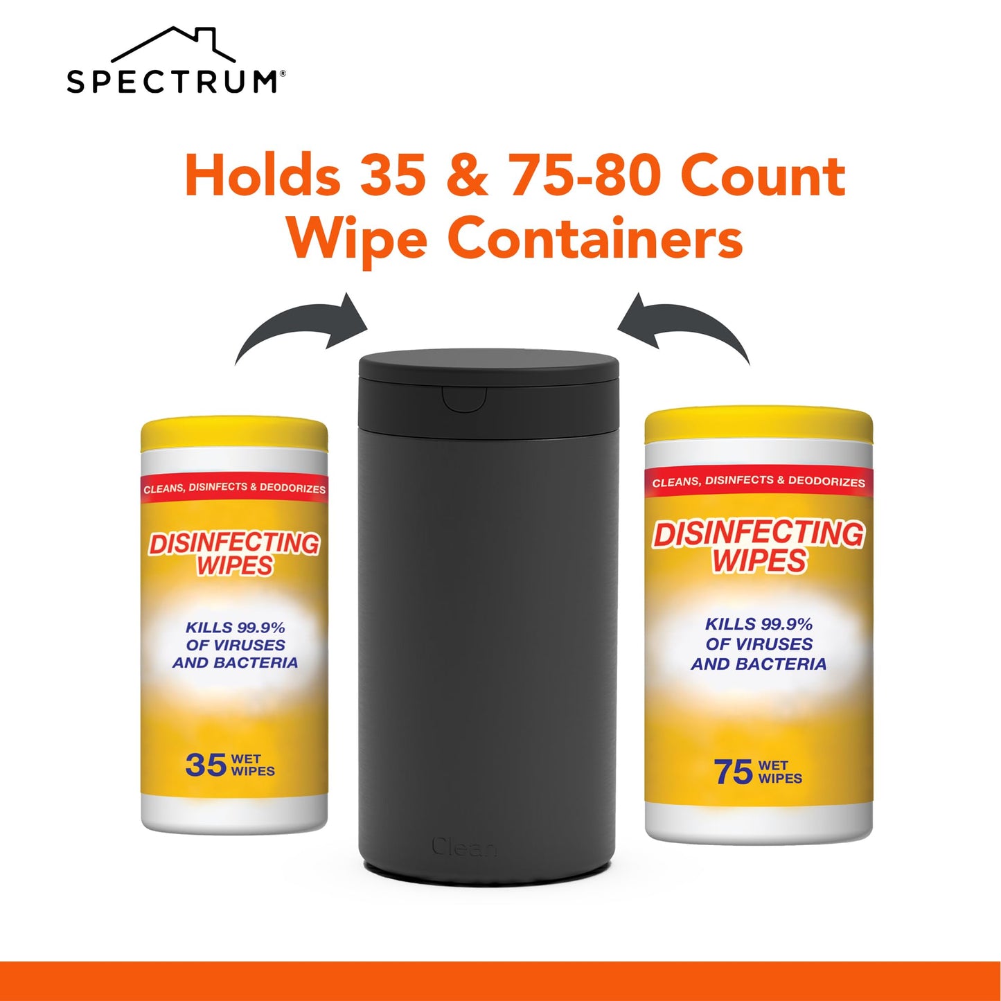 Spectrum Disinfecting Wipes Container Refillable Stainless Steel Wipe Holder for Bathroom Kitchen School Classroom, Reusable Push Button Wet Wipe Dispenser for Disinfect Cleaning Countertop, Black