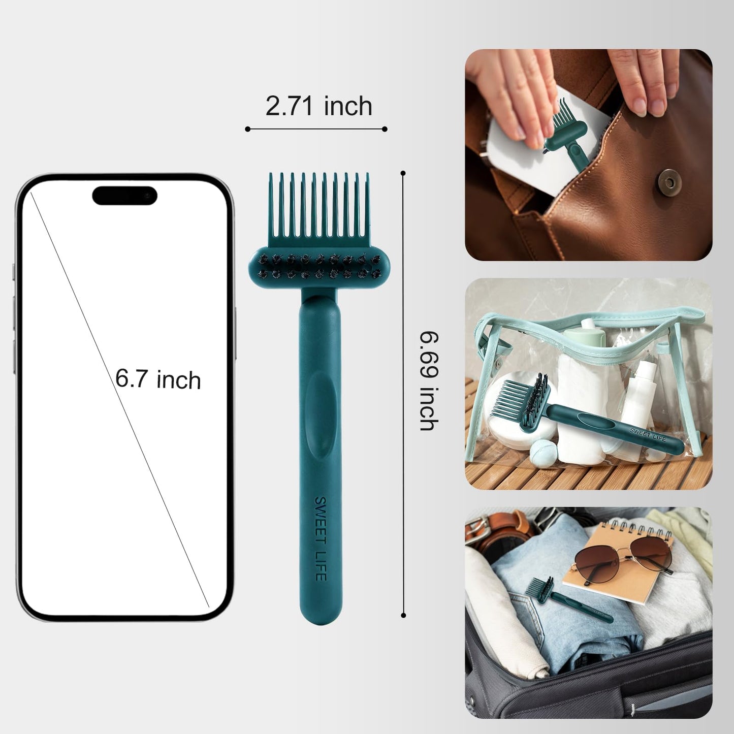 Jurrissa 2 Pack Hair Brush Cleaning Tool, 2-in-1 Cleaner Tool, Portable Cleaning Tool Set for Brush Comb Keyboard, Remover Rake for Removing Hair Dust, Home and Salon Use(Green&Grey)