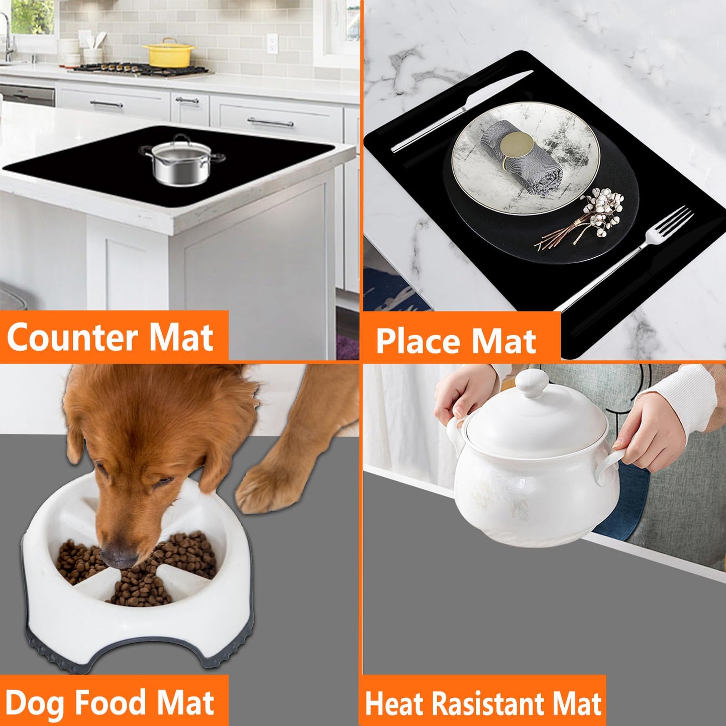 Large Silicone Placemat, 78.7''x15.7''(200cmx40cm) Extra Large Countertop Protector Mat, Heat Resistant Mat for Countertop with Non-Slip, Silicone Mats for Kitchen Counter/Crafts, Black