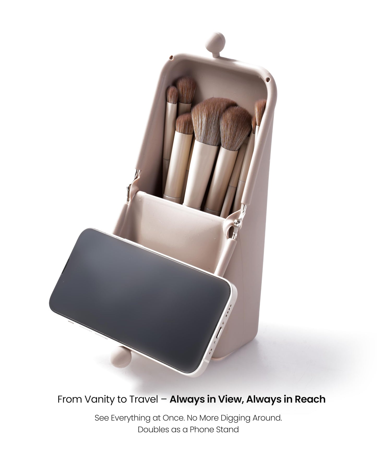 APT 1101 Makeup Brush Holder Travel Cosmetic Bag with Suction Base, Portable Cosmetic Organizer for Travel & Home, Organizer for Brushes, Beauty Tools & Accessories (Oatmeal)