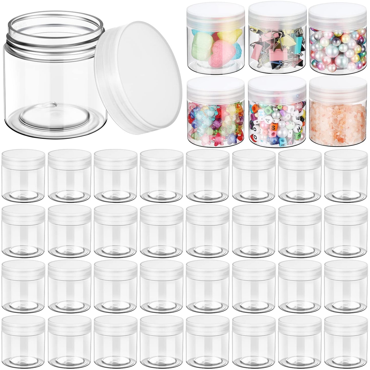 EBOOT 150 Pieces 2 Oz Plastic Container Jars with Lids Round Clear Cosmetic Empty Clear Plastic Jars for Lotion Cream Makeup Eye Shadow Rhinestone Samples Pot Travel Storage
