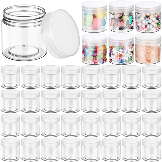 EBOOT 150 Pieces 2 Oz Plastic Container Jars with Lids Round Clear Cosmetic Empty Clear Plastic Jars for Lotion Cream Makeup Eye Shadow Rhinestone Samples Pot Travel Storage