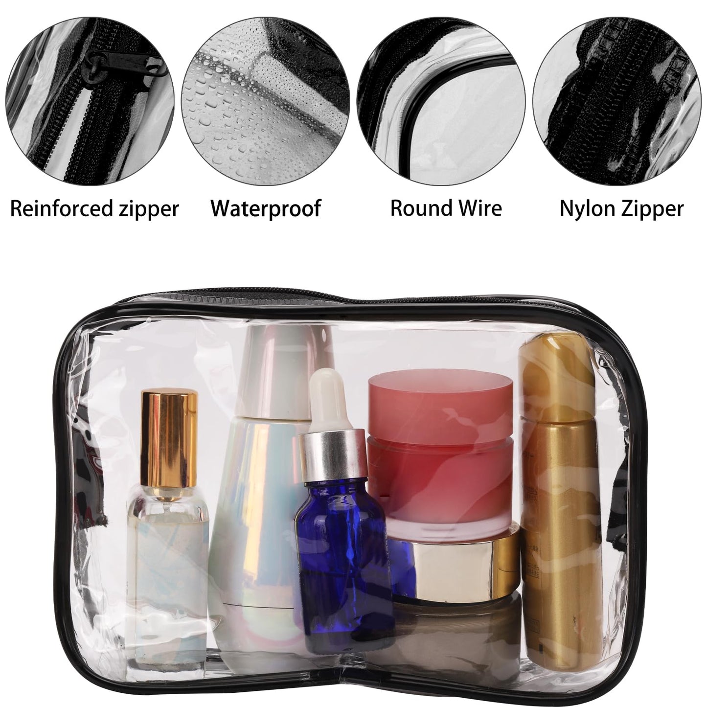 Tbestmax 10 Pcs Clear Cosmetic Bags Small Makeup Bags Portable Waterproof Travel Toiletry Bags Colorful Organizer, 7.5"x 4.8"x 2.3"