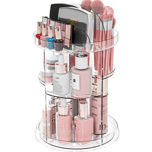 Yieach 360 Rotating Makeup Organizer for Vanity,Bathroom counter,Adjustable Spinning Skincare Organizers,Cosmetic Display Cases and Makeup Holder for Palette,Eyeshadow,Brush,Perfume Organizer,Clear