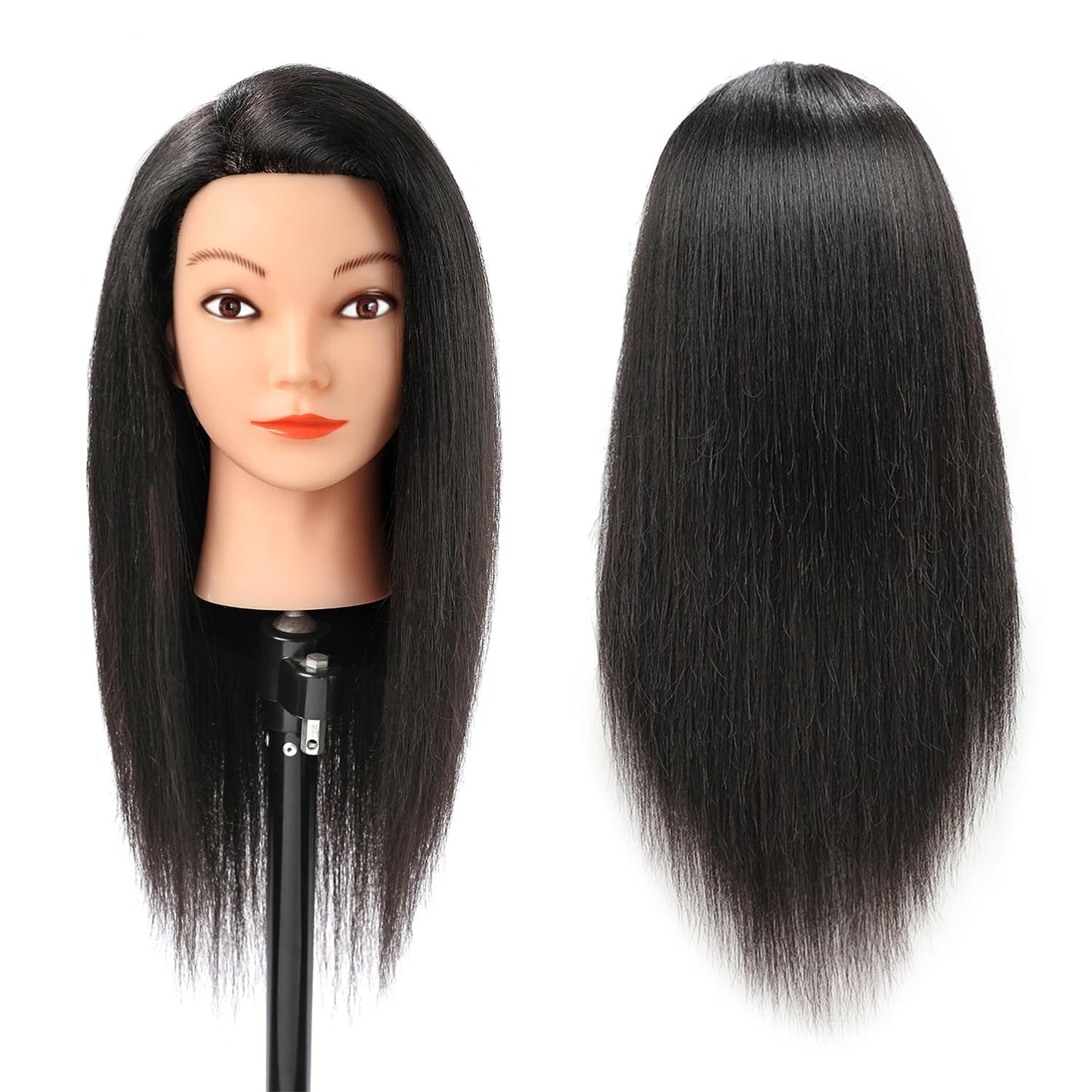 Armmu 20-22" 100% Human Hair Mannequin Head Hair Practice Training Head Cosmotology Doll Head for Hairdressers with Clamp- Natural Black