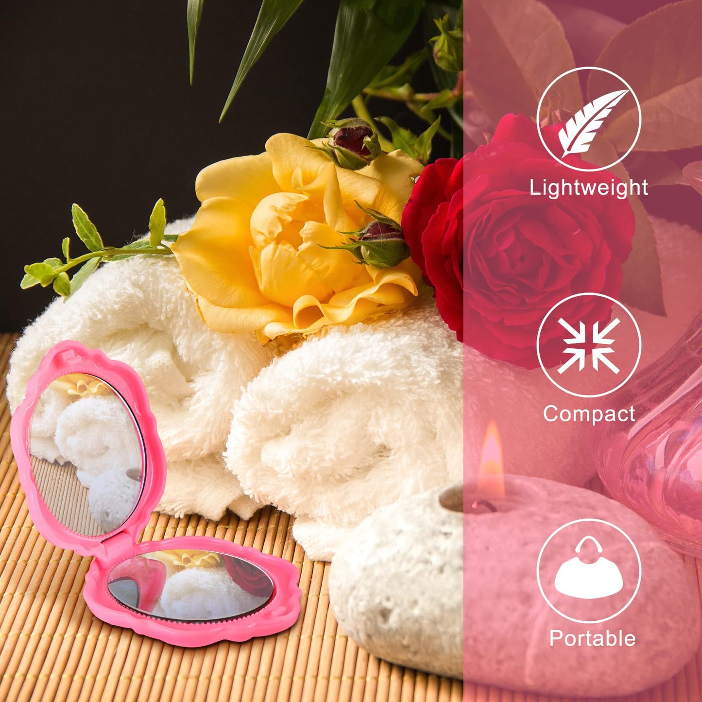 Yulejo 20 Pack Rose Compact Mirror Bulk Pink Plastic Mini Travel Makeup Mirror Hand Bridesmaids Gift for Women Girls Wedding Party