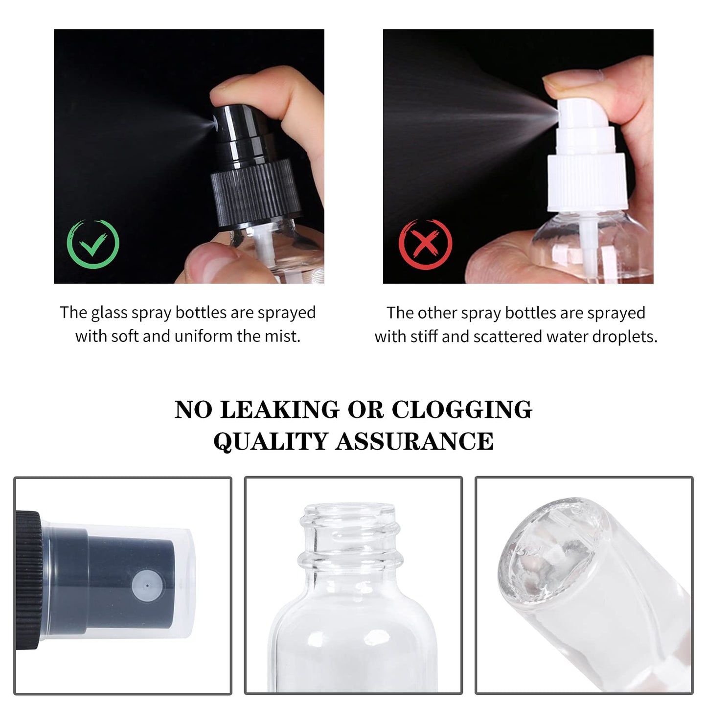 YONKAN 2oz Glass Spray Bottle, Fine Mist Boston Glass Bottles with Black Fine Mist Sprayer Small Clear Bottles for Essential Oils, Bath, Beauty, Hair & Cleaning, Clear, Pack of 24