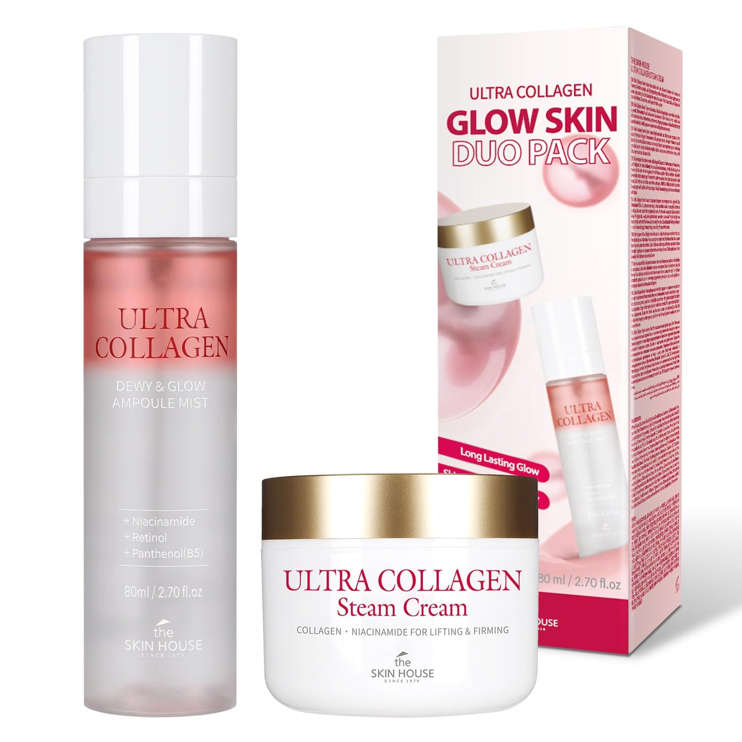 The Skin House ULTRA COLLAGEN Glow Skin Duo Pack, Hydrating Ampoule Mist & Steam Cream Set, Retinol, Deep Moisture Collagen & Niacinamide, Gift for Dry Skin, K-Beauty Moisturizing Glow Kit