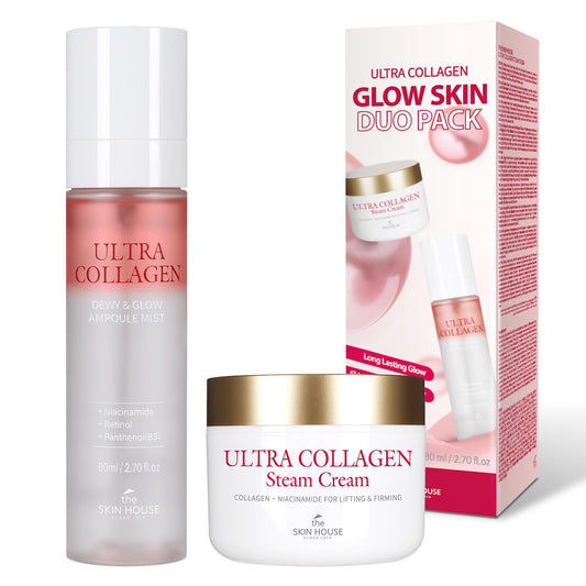 The Skin House ULTRA COLLAGEN Glow Skin Duo Pack, Hydrating Ampoule Mist & Steam Cream Set, Retinol, Deep Moisture Collagen & Niacinamide, Gift for Dry Skin, K-Beauty Moisturizing Glow Kit
