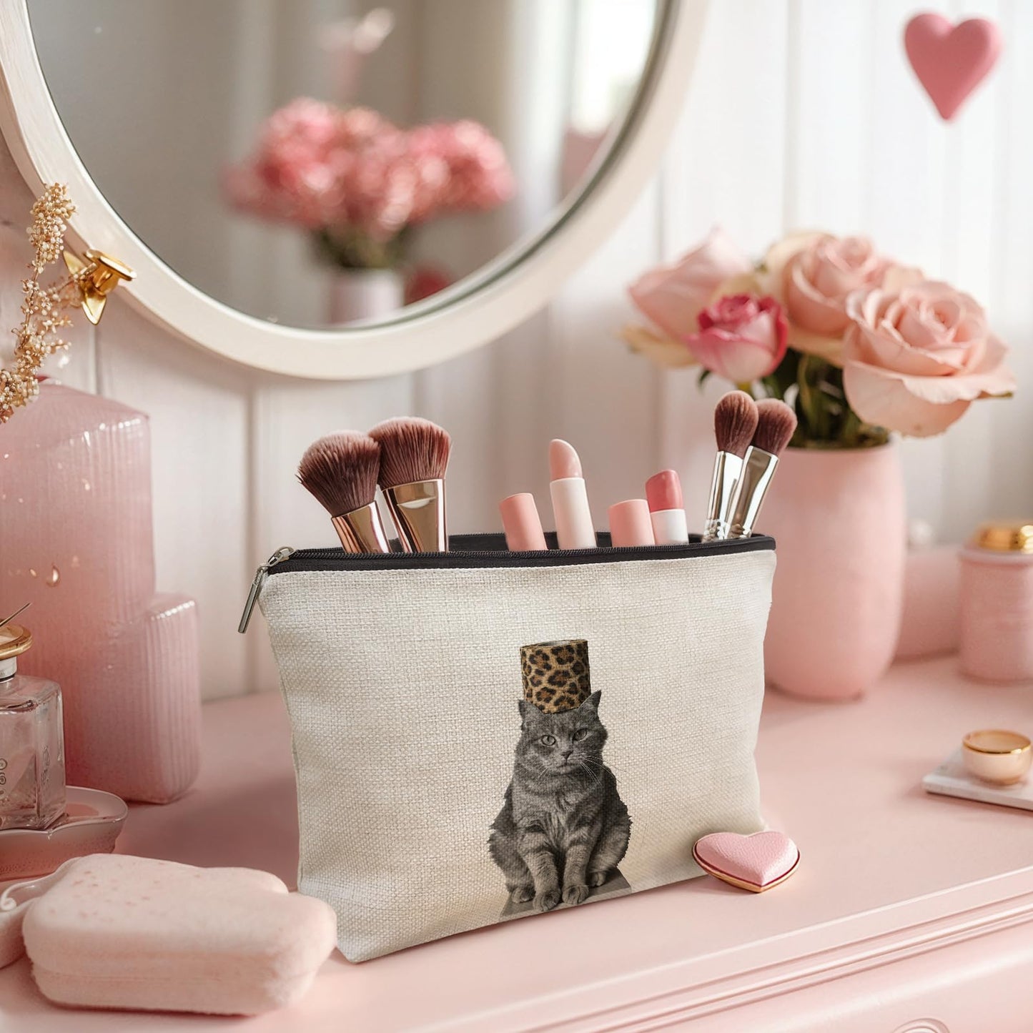 TopXmai Funny Cat Leopard Print Makeup Bags, Cat Lover Gifts Cosmetic Bag for Women, Animal Lover Gifts, Trendy Quirky Cheetah Print Animal Makeup Pouch,B088