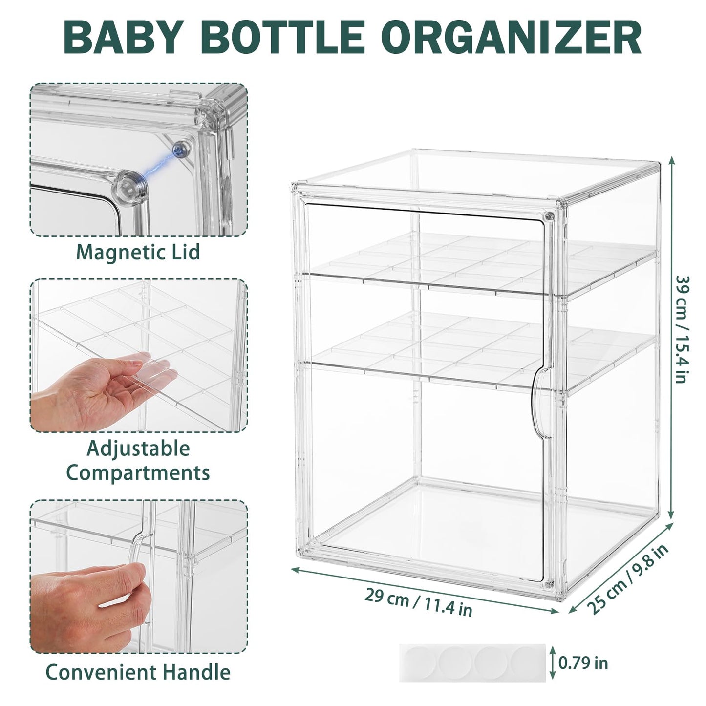 Baby Bottle Organizer, 3 Tiers Acrylic Bottle Storage Organizer Container, Clear Plastic Bottle Station Organizer with 2 Adjustable Dividers for Kitchen Countertop, Bathroom, Cabinet, Vanity