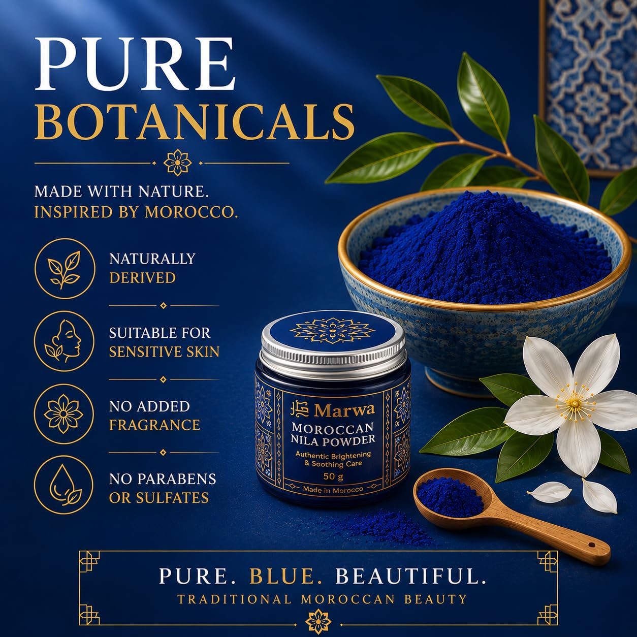 Moroccan Nila Powder 1.7 oz – Loose Blue Hammam DIY Face & Body Masks