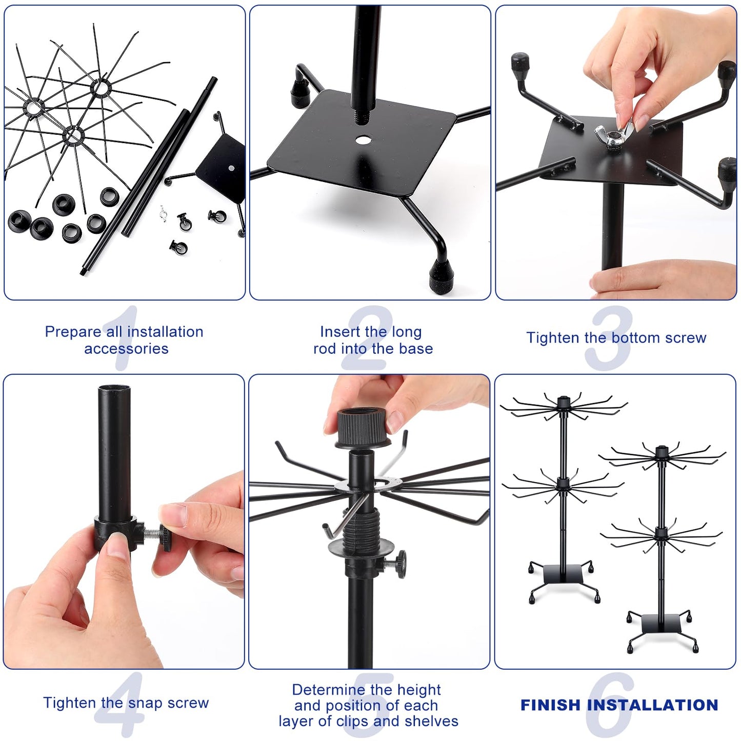 BBTO 2 Pcs Rotating Display Stand Jewelry Display Rack with Hooks Metal Earrings Stand for Vendors Necklace Bracelet Selling(Black,19.69 x 11.8 Inch)