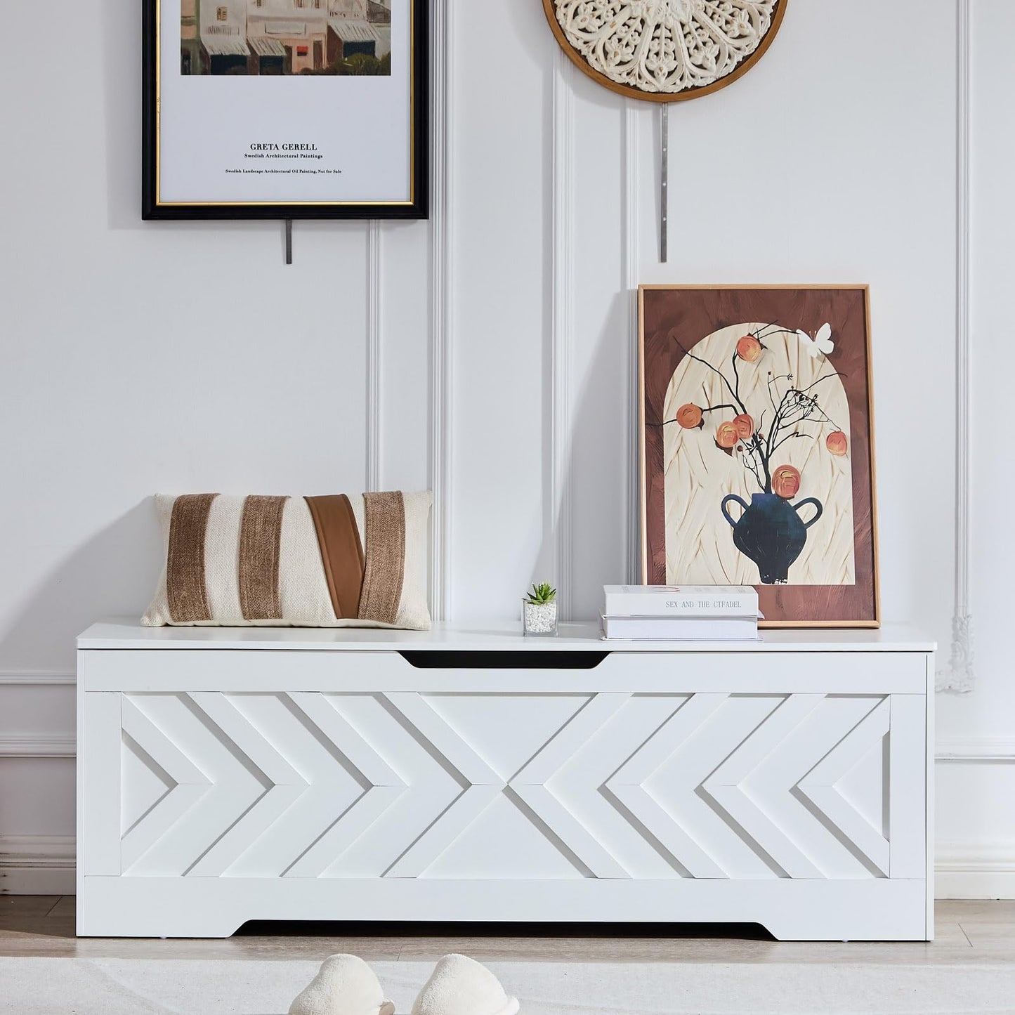 XDliv 55.1” Storage Bench, Extra Large Entryway Bench with Storage,Storage Chest with 2 Safety Hinges,Blanket Storage,Shoe Storage Chest for Bedroom,Living Room,Easy Assembly. (White)