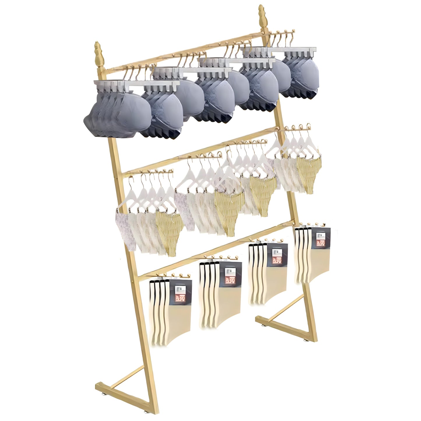 SHZYJBRY Clothing Store Underwear Sock Display Stand with 12 Hooks, 3 Tier Lingerie Bra Rack Swimsuit Organizer Hanger, Commercial Shelves for Panty Waist Chain Gloves Storage