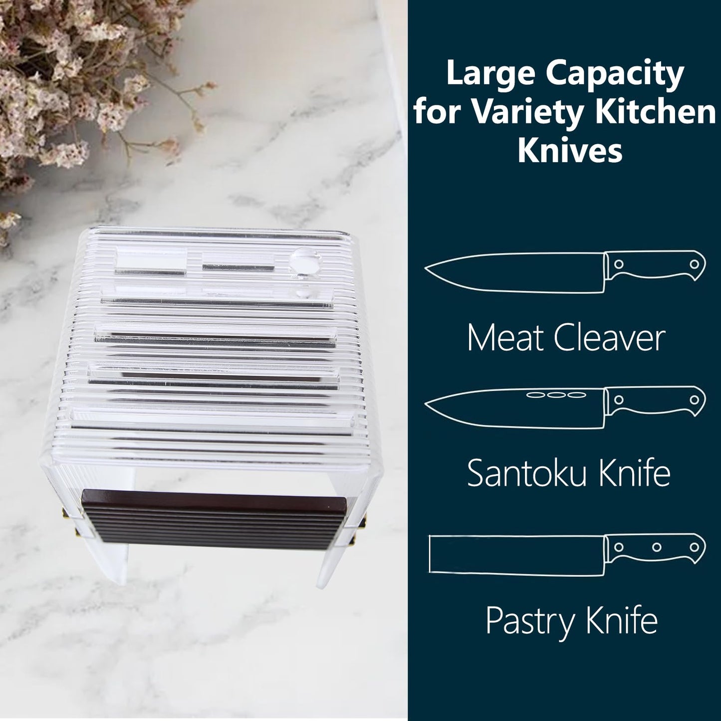 Acrylic Knife Block Holder, Display Stand with Transparent Striped, Kitchen Countertop Knife Holder with Non-Slip Base(Knives Not Included)