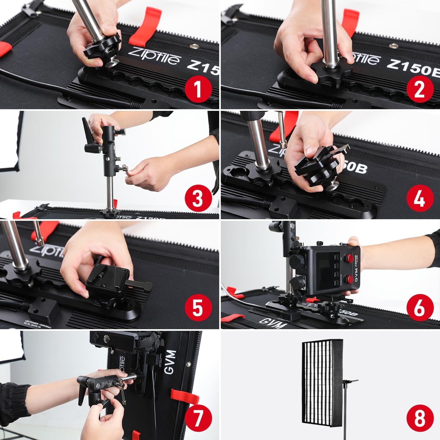 GVM ZipTile Z150B Bi-Color Flexible LED Video Light 2700K~6800K, 15500 lux/m 150W Output Panel Light, 12 Lighting FX with Honeycomb Grid Soft Box, Support App Control for Studio Photography Lighting