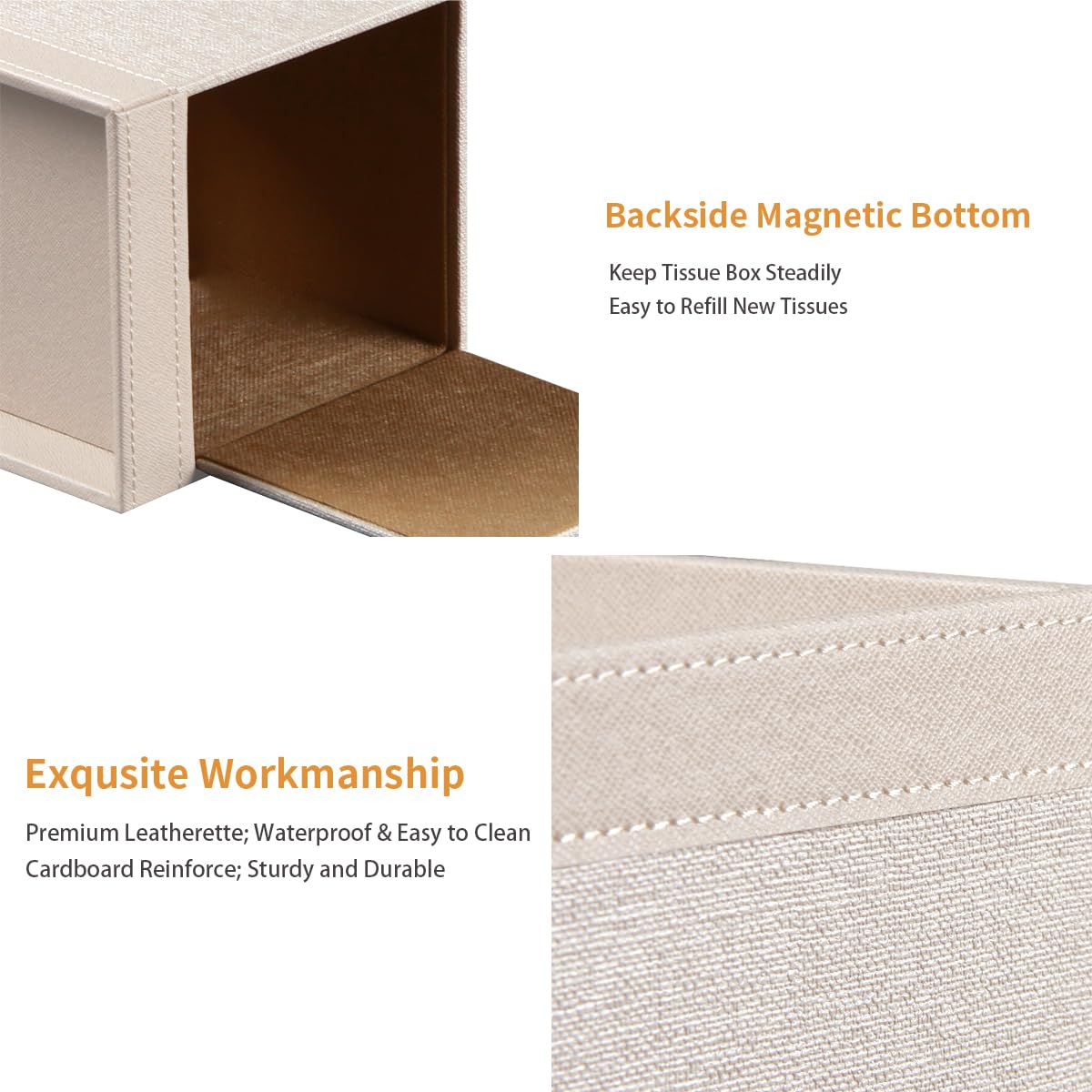 PU Leather Square Tissue Box Cover with Storage Tray,Modern Decorative Tissue Holder for Bathroom Vanity Night Stands, Office Desk,Stylish Tissue Holder for Home & Office Décor