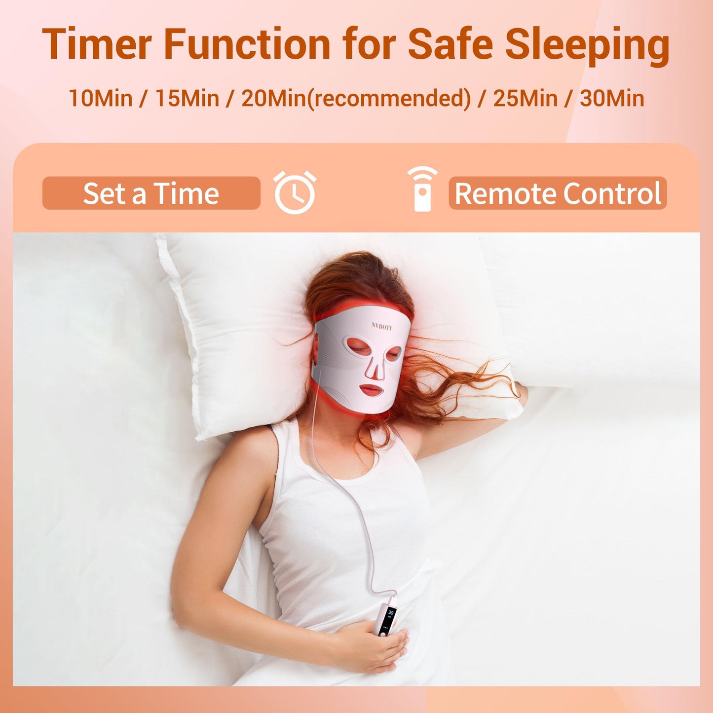 NVBOTY Red Light Therapy Mask, 4 Modes Portable Red Light Therapy for Face, 2000mAh Rechargeable Remote, Blue, Orange, 850NM Infrared & Red Light Mask, 400 LEDs, Timing Function, at Home & Travel
