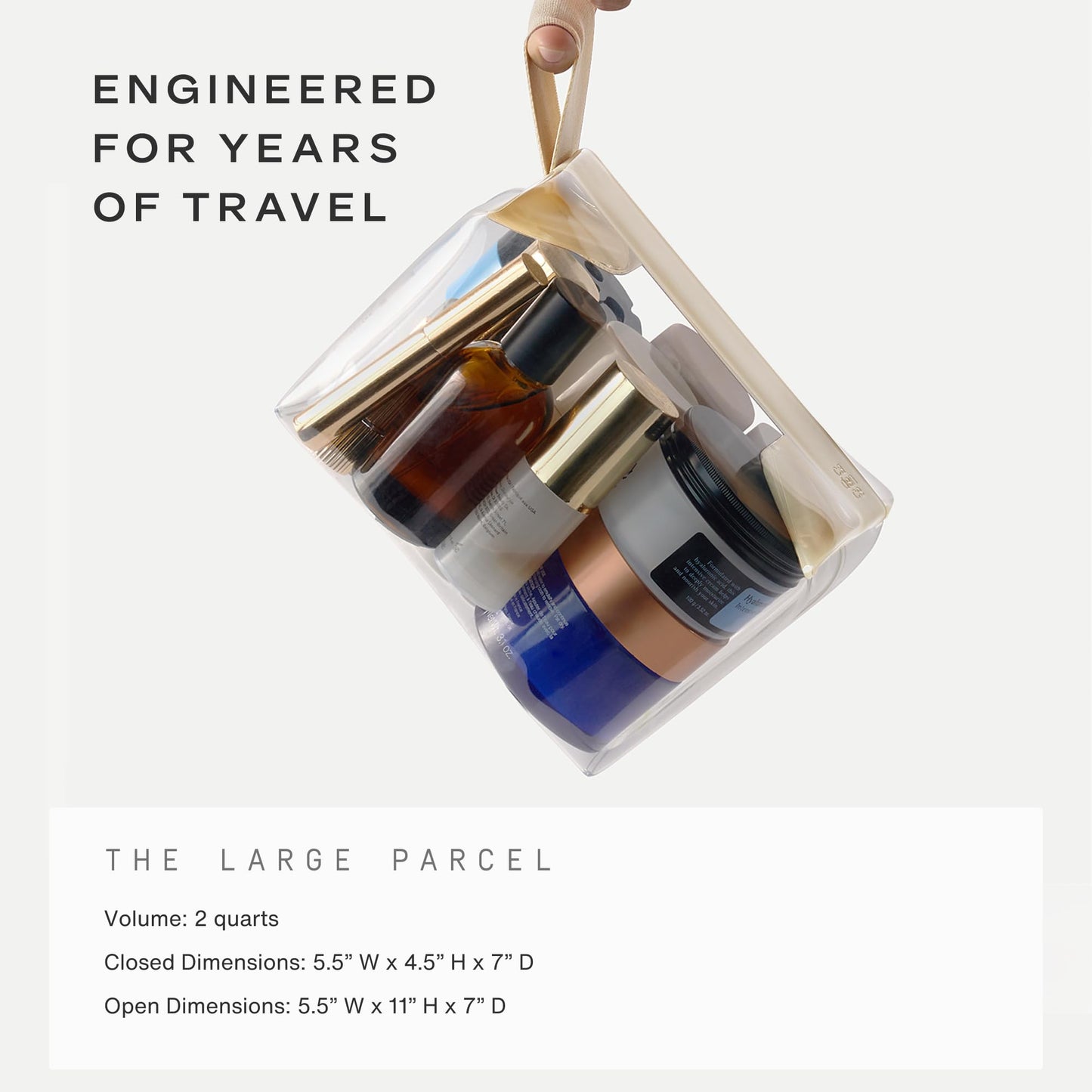 Cadence Parcel - Clear Travel Kit with Zipperless Magnetic Closure - Pebble, Large - Durable, Leak-Resistant and TSA Approved Toiletry Bag - Modular Organization - Recycled TPU (2 Qt)