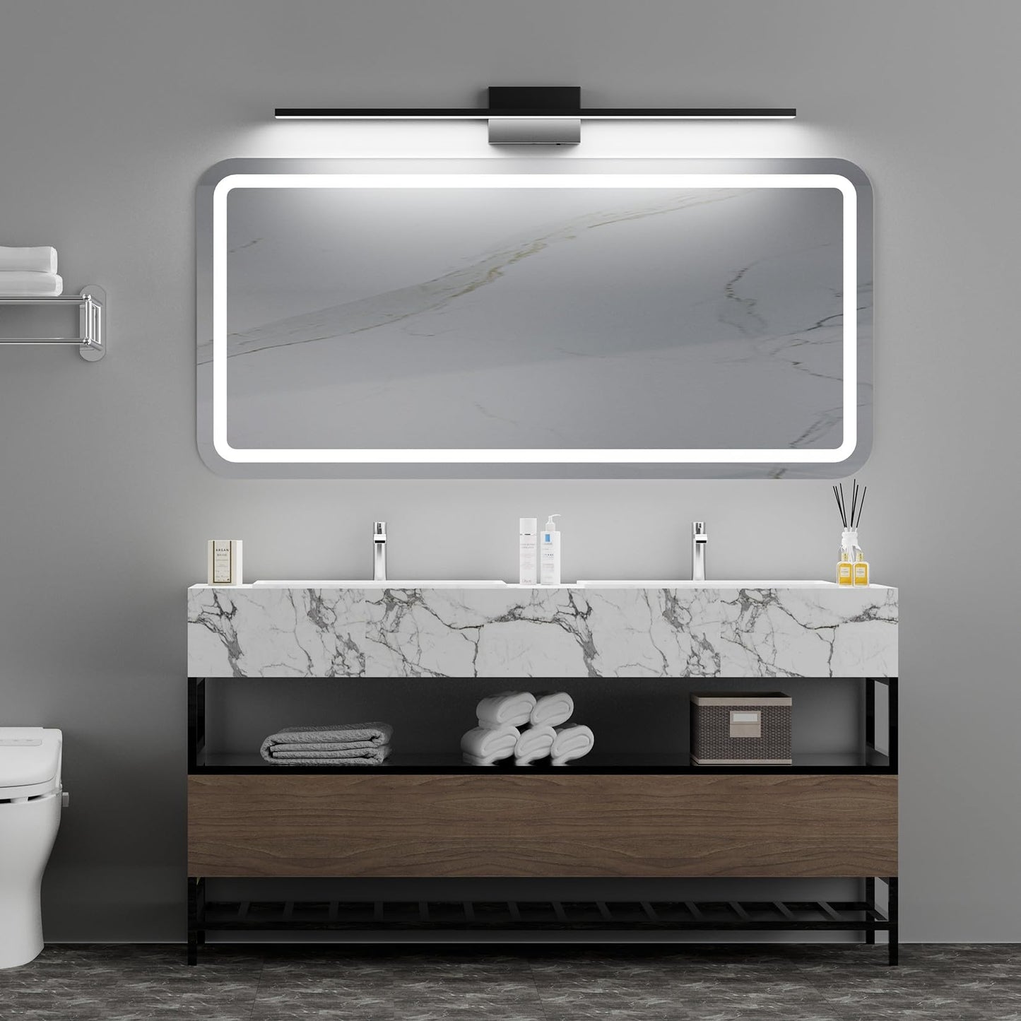 Ralbay 5 Color Temperature Dimmable Black Bathroom Vanity Light Bar 40inch Acrylic LED Modern Matte Black Bathroom Wall Lighting Fixtures Over Mirror