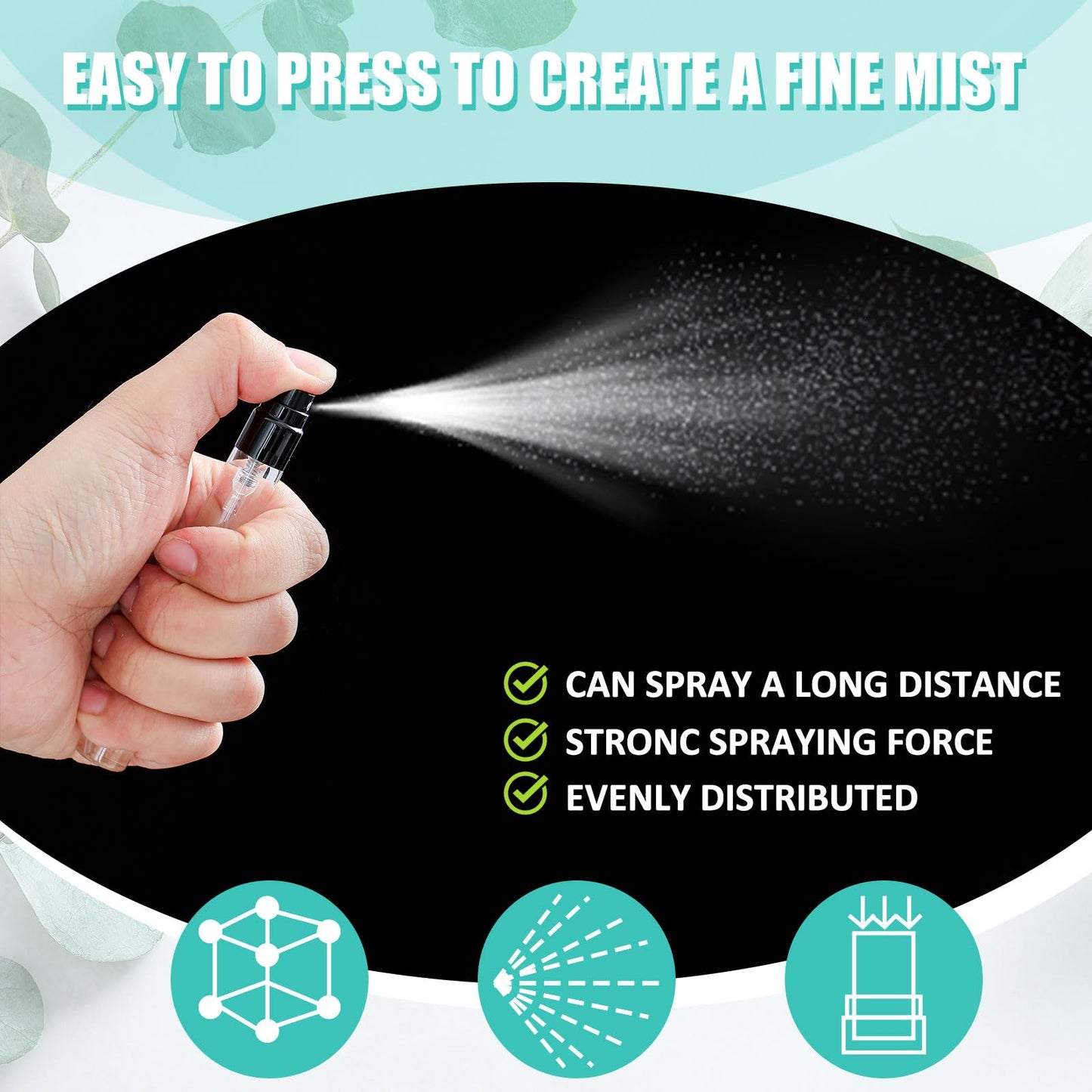 Zhehao 100 Pcs Mini Spray Bottles 10 ml Clear Glass Perfume Bottles Refillable Fine Mist Perfume Atomizer Portable Empty Sample Containers for Cleaning, Essential Oils, Travel (Black Cap)