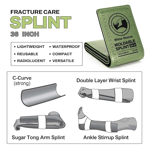 RHINO RESCUE First Aid Splint 36" X 4.3" Green-Gray, Keep Bones in Position (4, Folded)