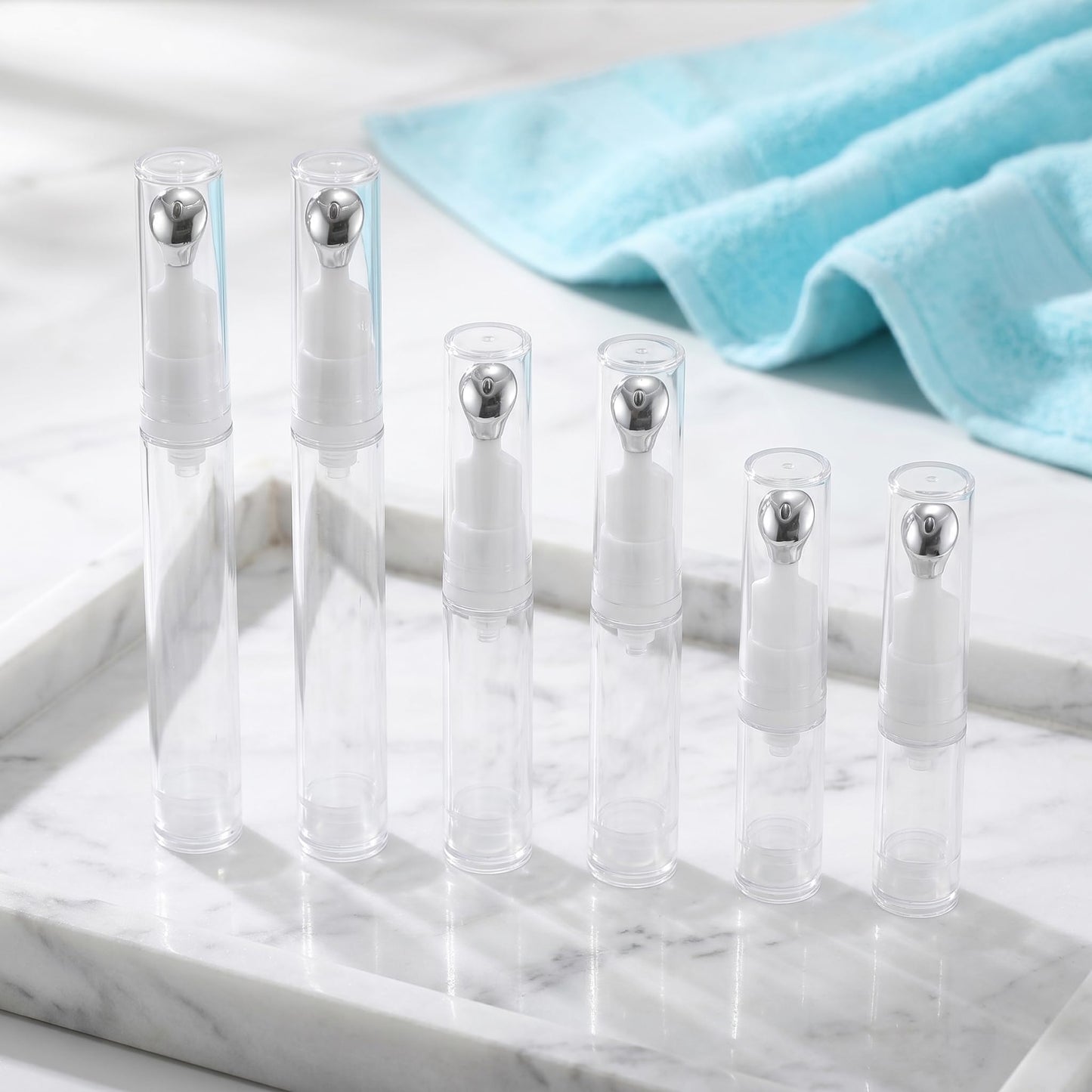 6pcs Eye Cream Applicator Tool: 5ml/10ml/15ml Eye Gel Cream Container Flat Applicator - Massager Tip Head Airless Pump Skincare Bottle Refillable Roll On Dispenser