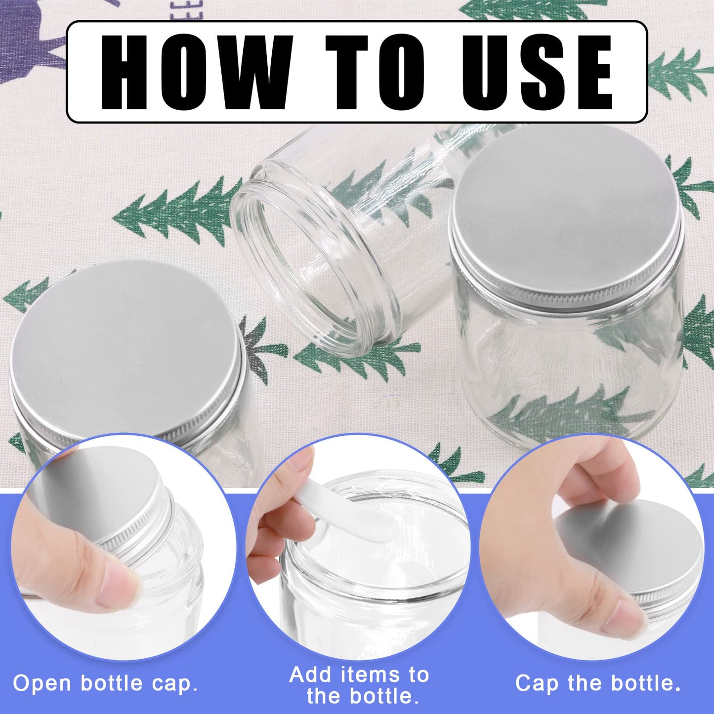 Glarks 8 Pack 8oz Glass Jars with Lids, Round Clear Glass Jars with Inner Liner and Silver Lids for Storing Creams, Beauty Products, Cosmetic and Ointments