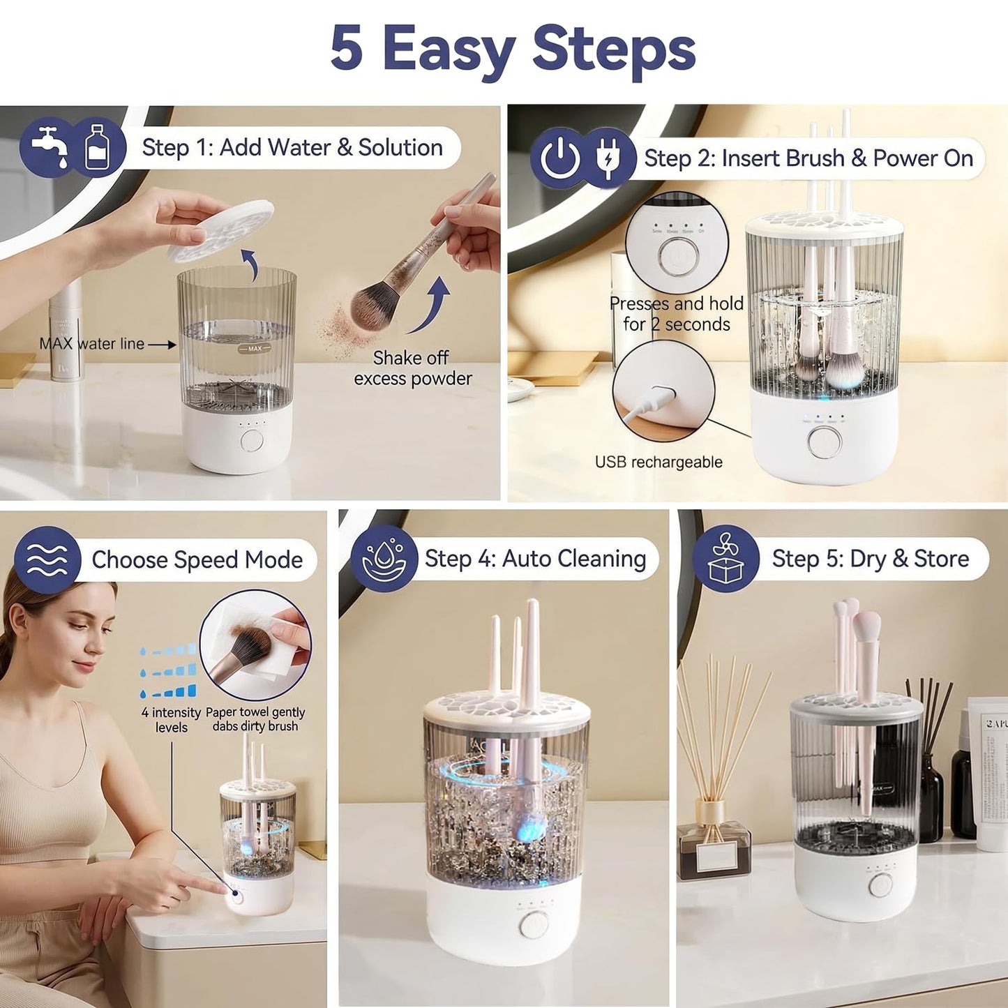 Luslife Electric Makeup Brush Cleaning Machine, Multi Functional Integrated Makeup Brushes Cleaner, One Click Start, Suitable for Various Makeup Brushes & Tools
