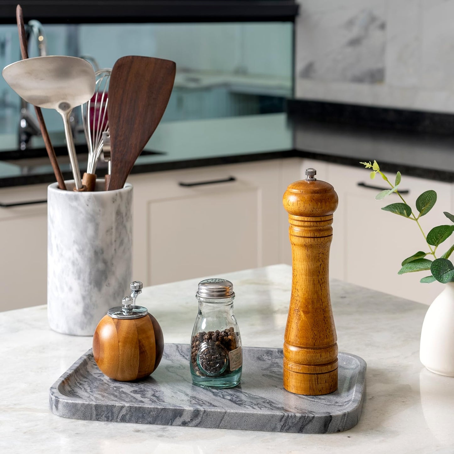 Koville Marble Tray, 12"x8" Natural Marble Vanity Tray for Countertop Bathroom Kitchen Dresser, Decorative Marble Catchall Trays for Perfume Jewelry(Grey)