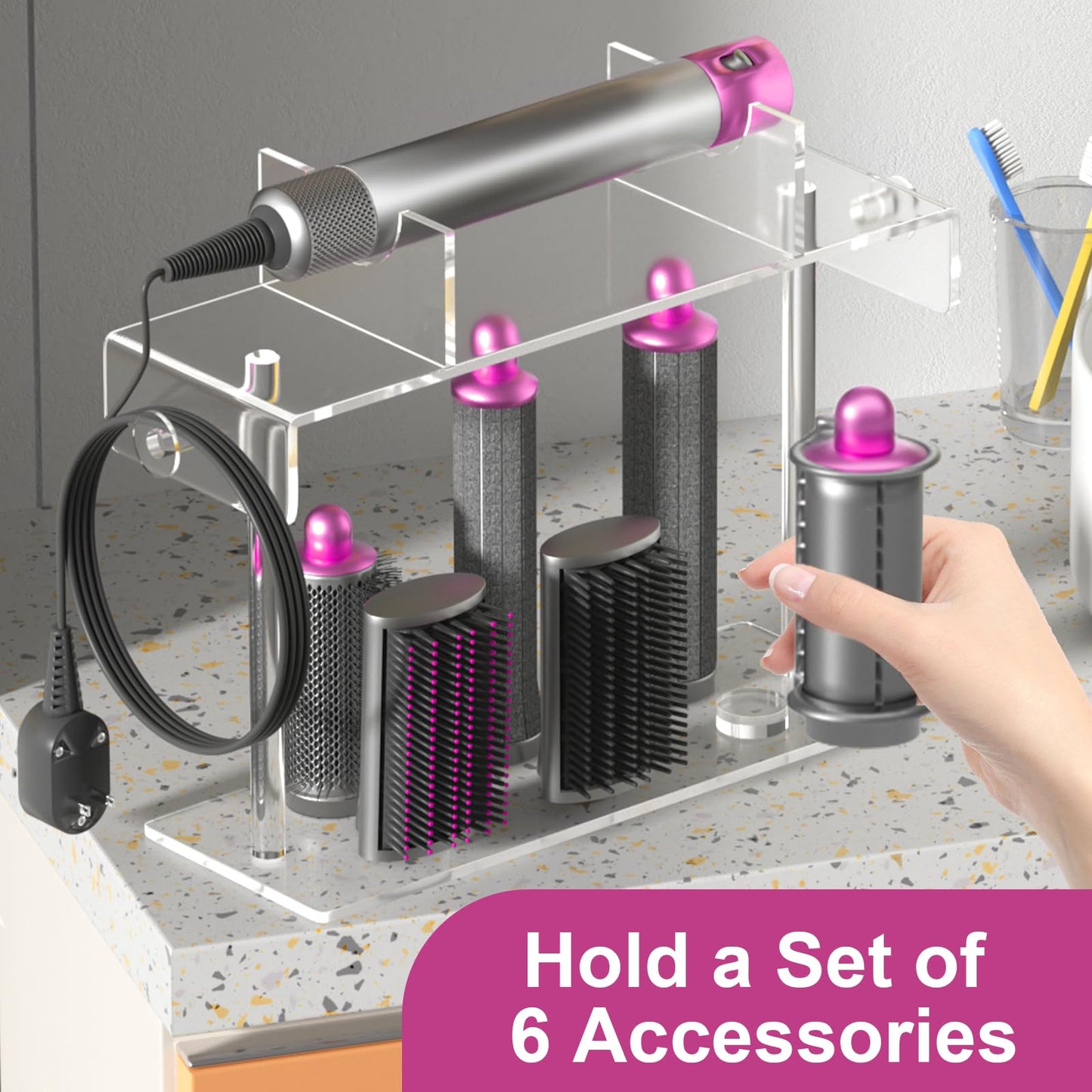 YeWink Airwrap Holder for Dyson - HQ Acrylic Hair Tool Storage Stand - Countertop Desktop Organizer for Dyson Styler and Accessories - Space-Saving Bathroom Beauty Holder