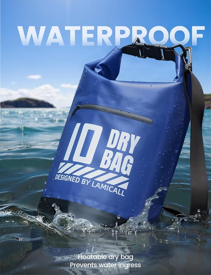 Lamicall Dry Bag, Waterproof Bag - [Durable & Floating] 5L/10L/20L/30L/40L Roll Top Drybag with Water Proof Phone Pouch for Travel Swimming Boating Kayaking Paddle Board Camping Beach Accessories