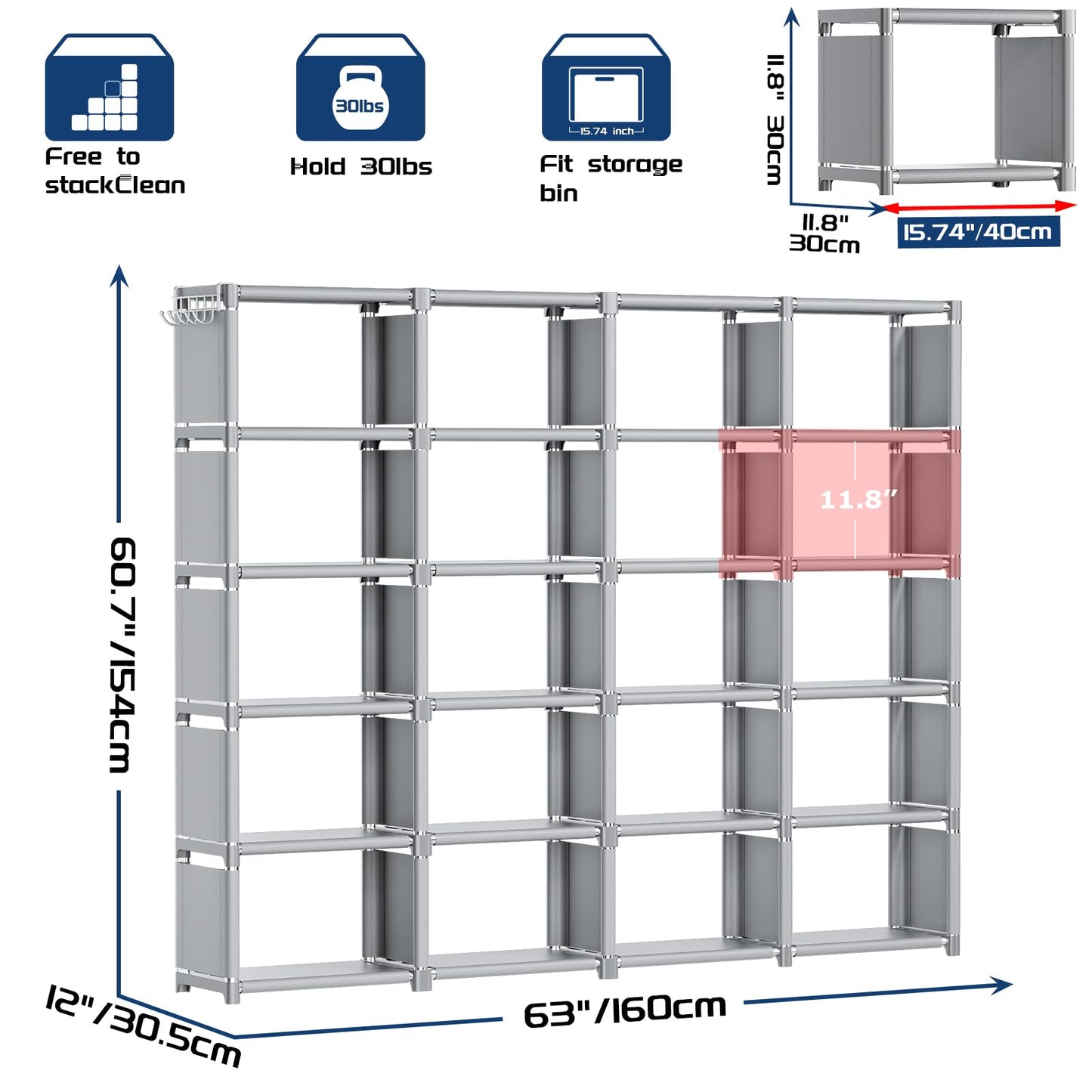 Mavivegue 20 Cube Storage Organizer Bookshelf, Grey