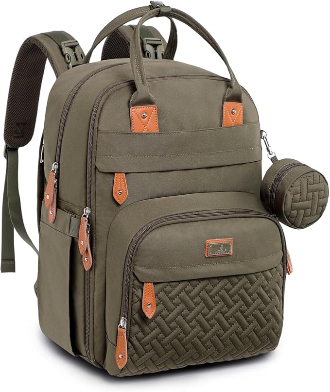 BabbleRoo Diaper Bag Backpack - Baby Essentials Travel Tote - Multi Function Water Resistant Diaper Bag, Travel Essentials Baby Bag with Changing Pad, Stroller Straps & Pacifier Case - Army Green