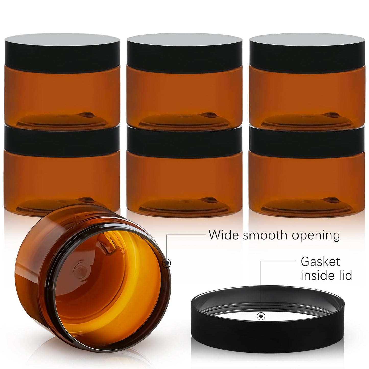 TUZAZO 4 Oz Amber Plastic Cosmetic Jars Leak Proof Small Container with lids for Cream, Lotion, Powder, Ointments, Beauty Products, 12 Pcs