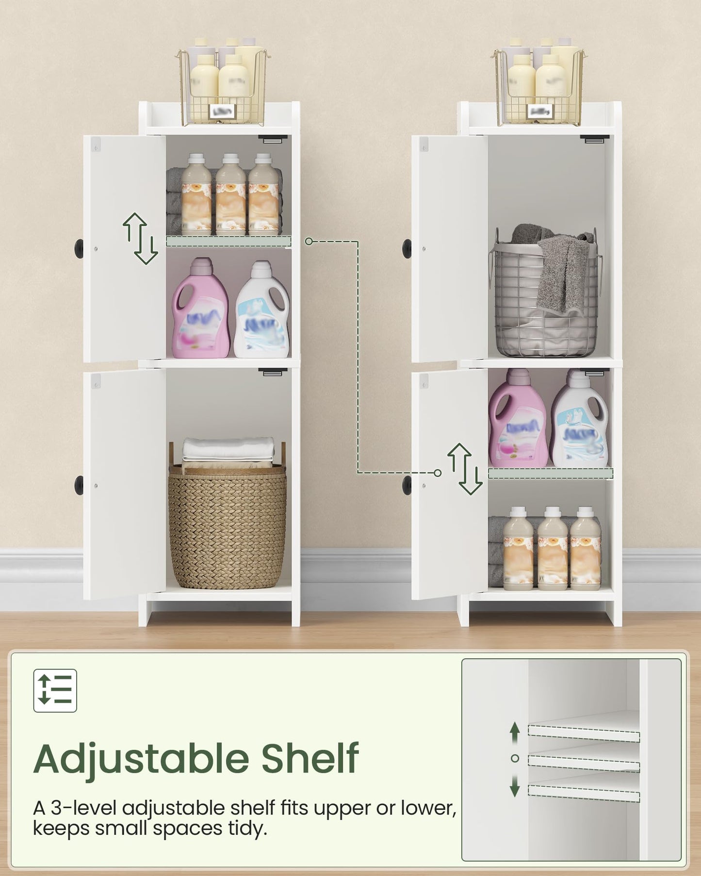 CHOEZON Toilet Paper Cabinet, Small Corner Floor Cabinet, Freestanding Toilet Paper Storage Cabinet with 2 Doors, Narrow Bathroom Cabinet, for Small Spaces, Bathroom, Living Room, Kitchen, White