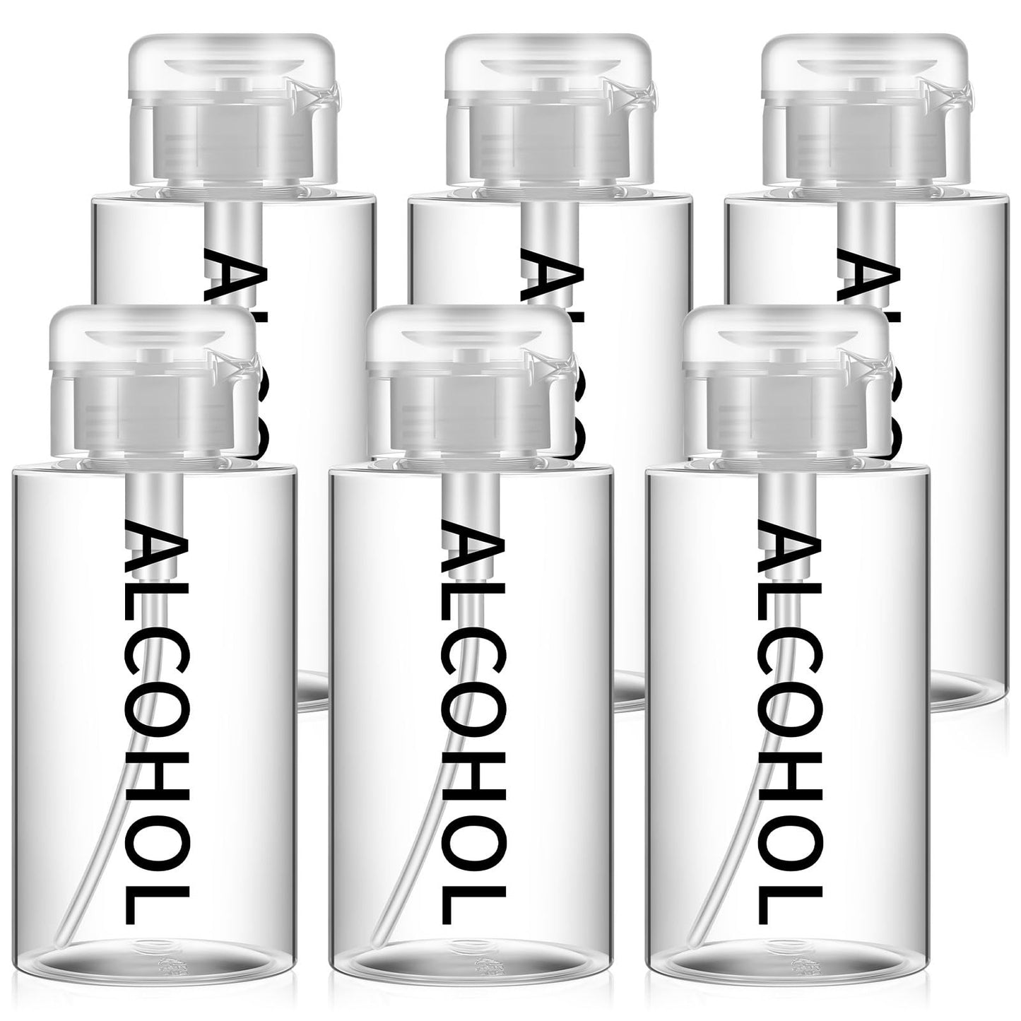 Layhit 6 Pcs 10 oz Alcohol Pump Dispenser Bottles Alcohol Push Down Liquid Dispenser Empty Pumping Bottle Refillable Cosmetic Container for Personal, Salon, Nail Care (Clear Cap + Clear Bottle)