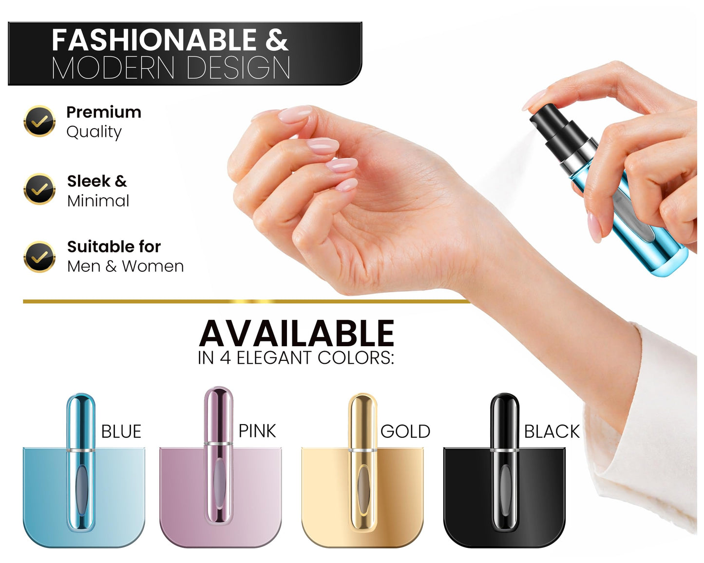 4 Pcs Refillable Perfume Atomizer, Travel Perfume Bottle Refillable and Leak-Proof, Portable Empty Cologne Atomizer, Mini Refillable Perfume Bottle for Pocket, Easy to Refill Decant Sprayer (10 ml)